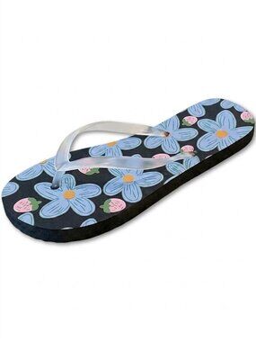 Women's Flip Flops with Floral Print, Comfortable Summer Beach Sandals Non-Slip
